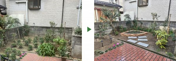庭の植木を端に移動して「花壇作成」を実施した事例｜大阪市鶴見区K様