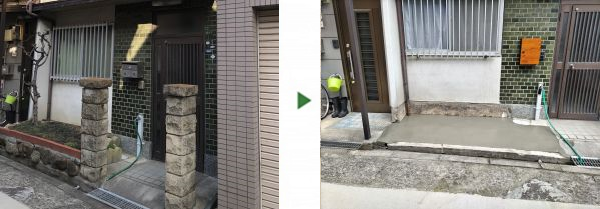 玄関前の花壇と門柱を撤去して自転車置き場にした事例｜大阪市此花区K様