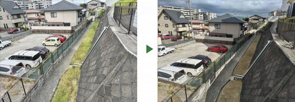 草刈り機とはさみを使用して細長い通路脇の草刈りを1人3時間で実施した事例｜大阪府吹田市K様