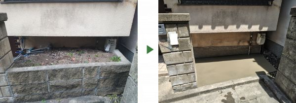 門柱横を自転車置き場にするために「花壇撤去」を2人2日で実施した事例｜大阪府大阪市淀川区J様