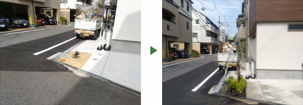 新築の植栽スペースに庭石の設置・常緑ヤマボウシ株立とオタフクナンテンの植栽を1人4時間で実施した事例｜大阪市城東区K様